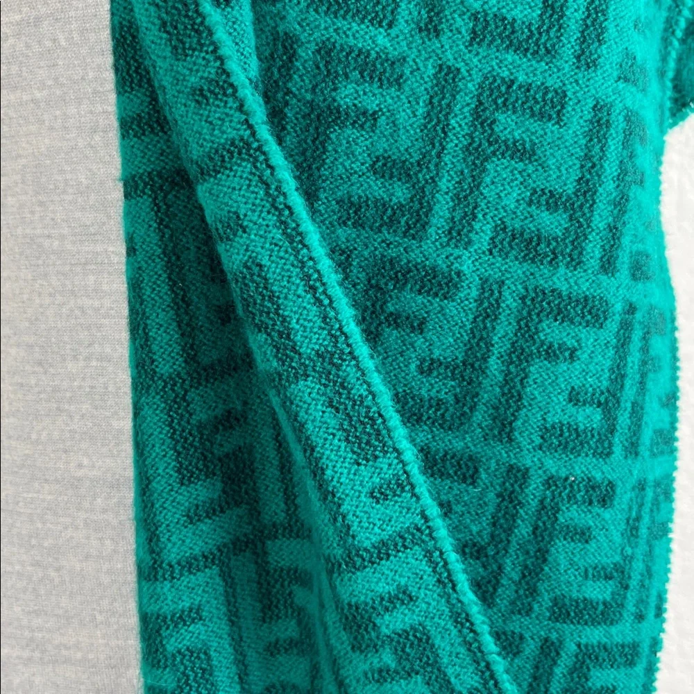 VTG Fendi Green Fringe Black Logo Scarf Wrap - Picture 5 of 8